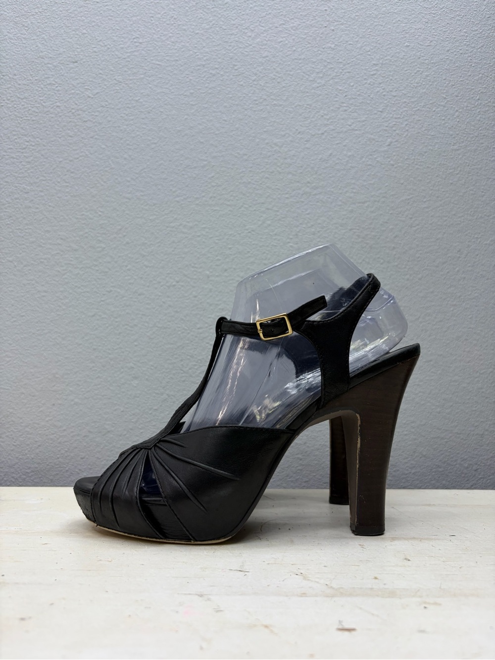 ASH Black Leather Open Toe Heels Size 39